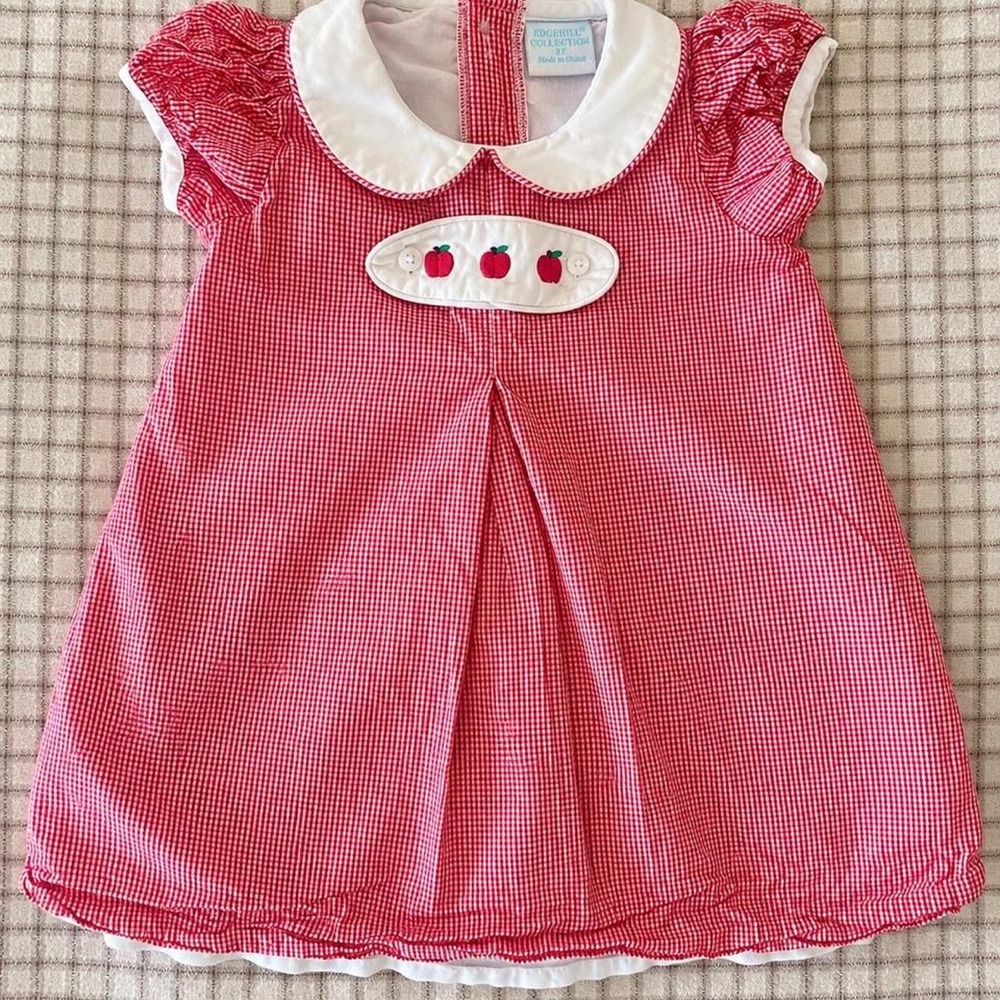 Edgehill Collection Red Gingham Apple Dress – 2T 🍎